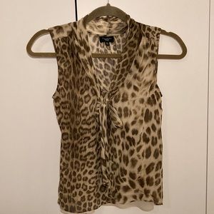 Talbots leopard sleeveless blouse bowtie cami 4P
